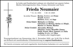 Traueranzeige Frieda Neumaier