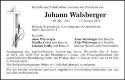 Traueranzeige Johann Walsberger