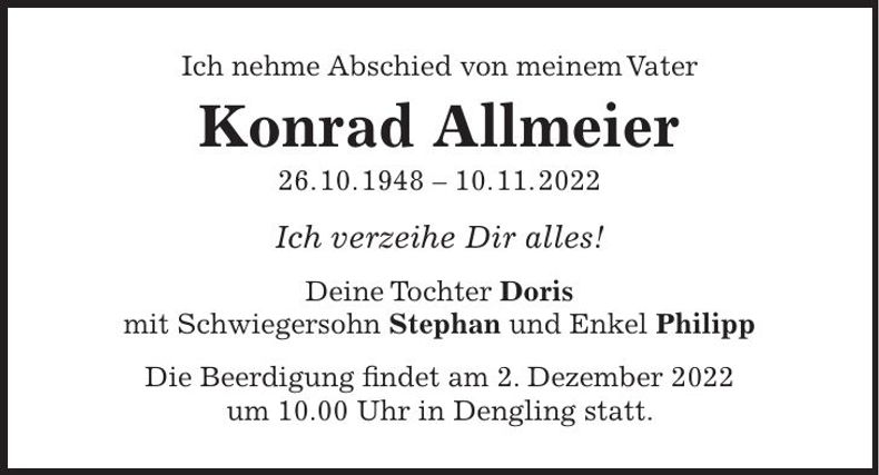 Traueranzeige Konrad Allmeier