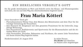 Traueranzeige Maria Kötterl