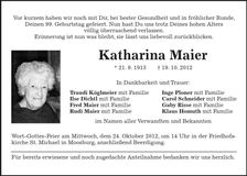 Traueranzeige Katharina Maier