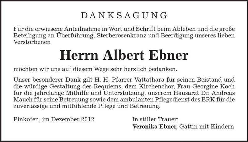Traueranzeige Albert Ebner