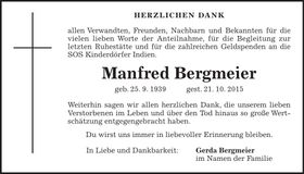 Traueranzeige Manfred Bergmeier