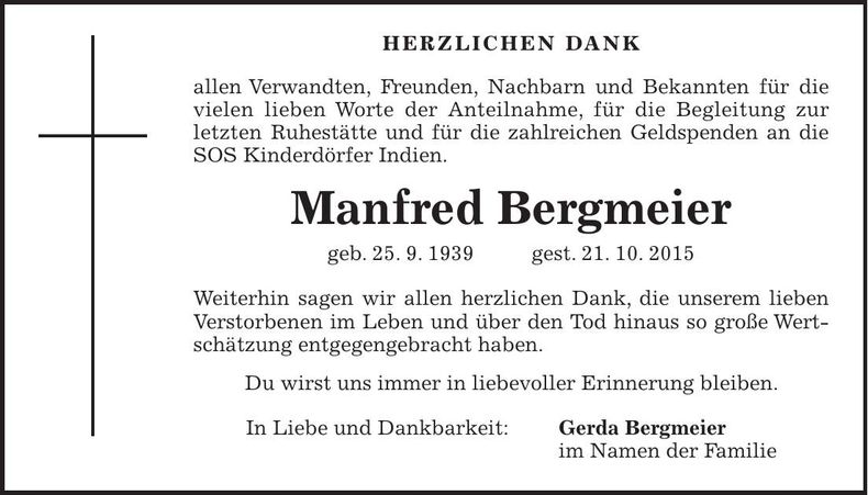 Traueranzeige Manfred Bergmeier