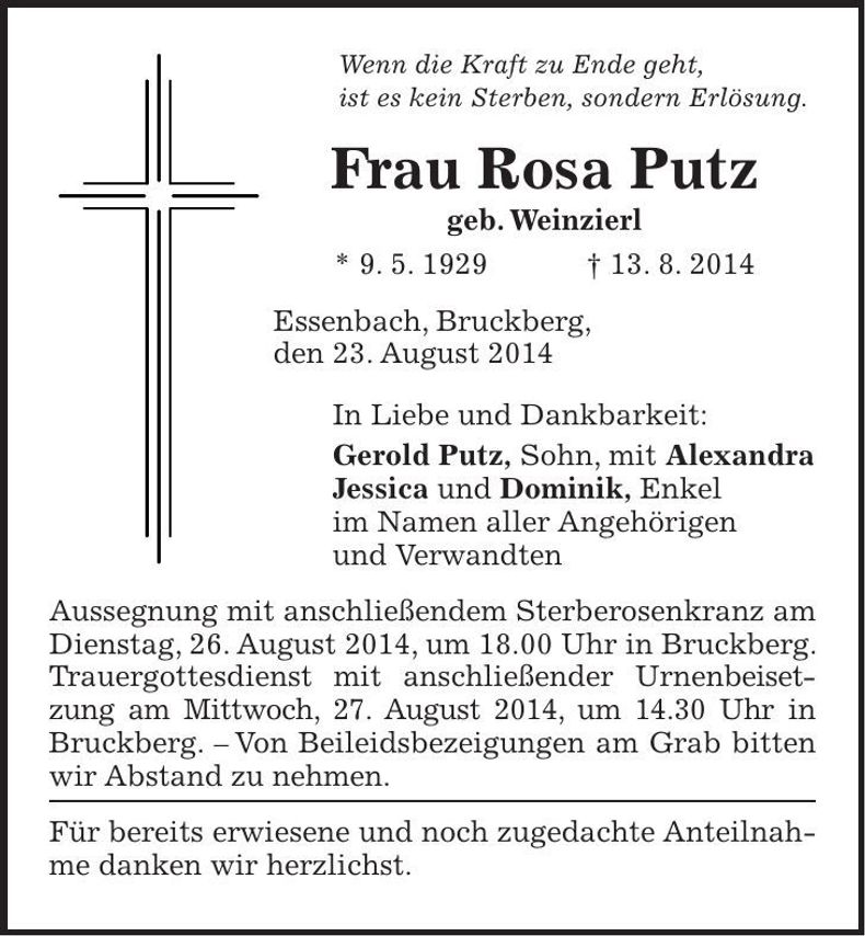 Traueranzeige Rosa Putz