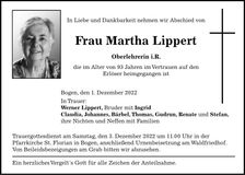Traueranzeige Martha Lippert