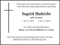 Traueranzeige Ingrid Habicht