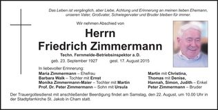 Traueranzeige Friedrich Zimmermann