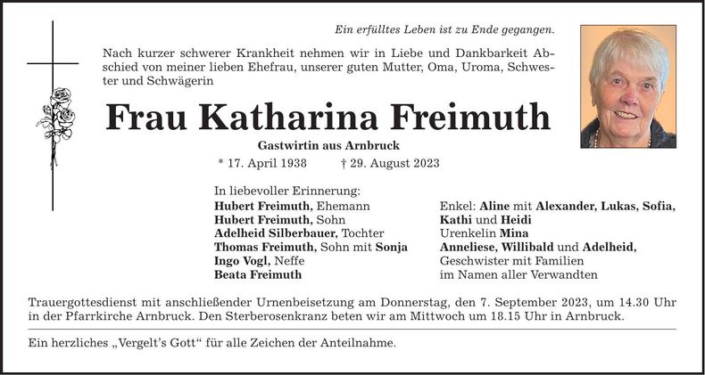 Traueranzeige Katharina Freimuth