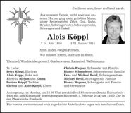 Traueranzeige Alois Köppl