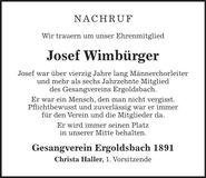 Traueranzeige Josef Wimbürger