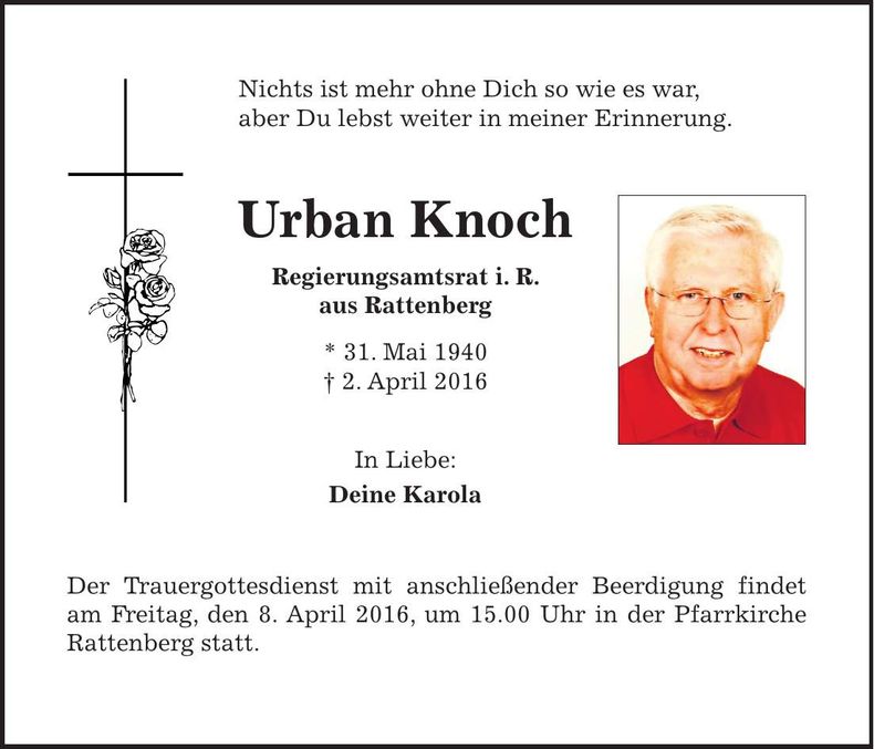 Traueranzeige Urban Knoch