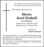 Traueranzeige Josef Einhell