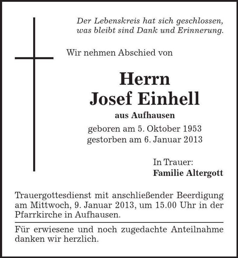 Traueranzeige Josef Einhell