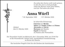 Traueranzeige Anna Würfl