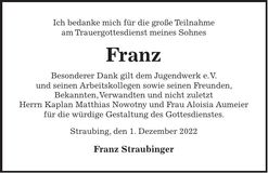 Traueranzeige Franz 
