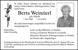 Traueranzeige Berta Weinzierl