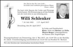Traueranzeige Willi Schlenker