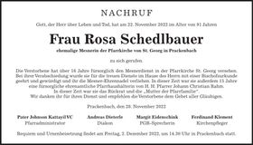 Traueranzeige Rosa Schedlbauer