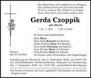 Traueranzeige Gerda Czoppik