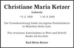 Traueranzeige Christiane Maria Ketzer