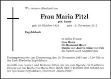 Traueranzeige Maria Pitzl