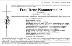 Traueranzeige Irene Kammermeier