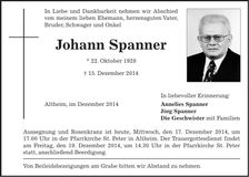Traueranzeige Johann Spanner
