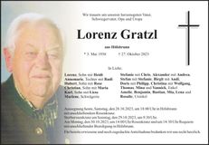 Traueranzeige Lorenz Gratzl