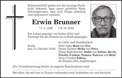 Traueranzeige Erwin Brunner