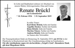 Traueranzeige Renate Brückl