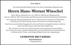 Traueranzeige Hans-Werner Winschel