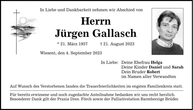 Traueranzeige Jürgen Gallasch