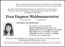 Traueranzeige Dagmar Waldmannstetter