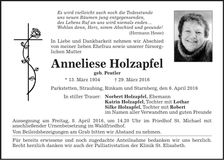 Traueranzeige Anneliese Holzapfel