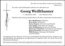 Traueranzeige Georg Weißthanner