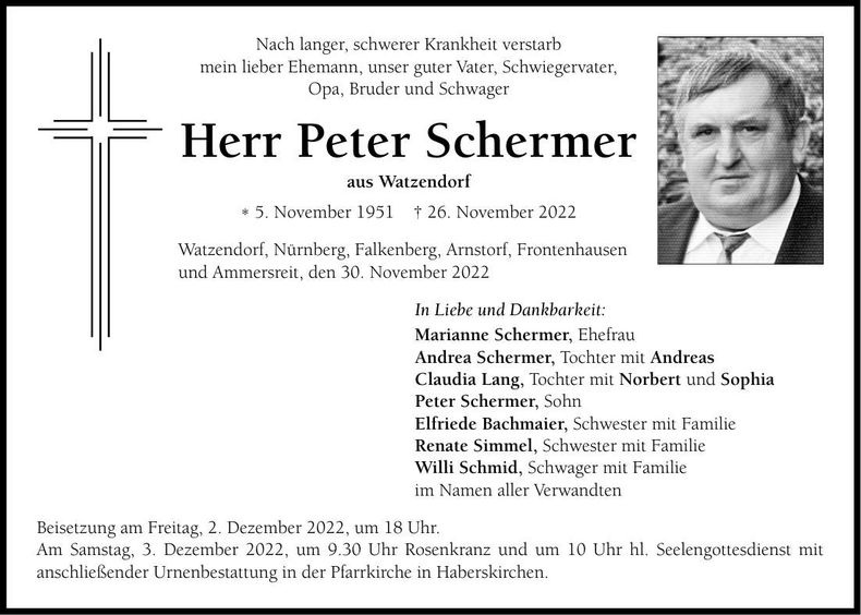 Traueranzeige Peter Schermer