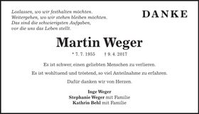 Traueranzeige Martin Weger