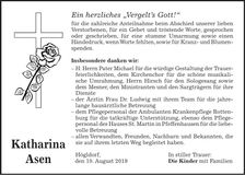 Traueranzeige Katharina Asen