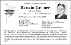 Traueranzeige Kerstin Greiner