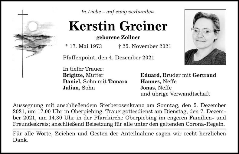 Traueranzeige Kerstin Greiner