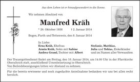 Traueranzeige Manfred Kräh