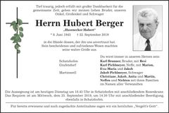 Traueranzeige Hubert Berger