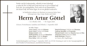 Traueranzeige Artur Göttel