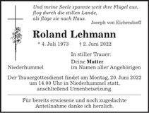 Traueranzeige Roland Lehmann