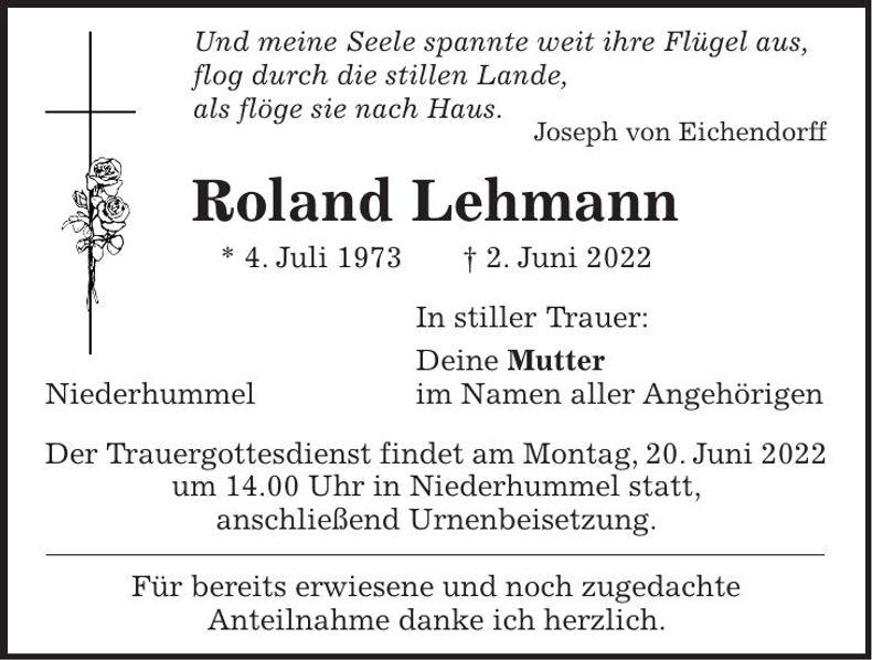Traueranzeige Roland Lehmann