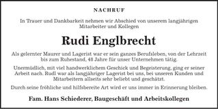 Traueranzeige Rudi Englbrecht