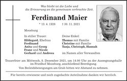 Traueranzeige Ferdinand Maier
