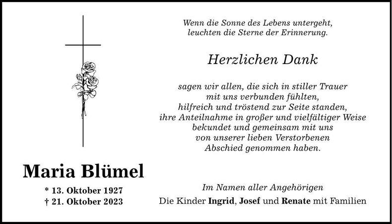 Traueranzeige Maria Blümel