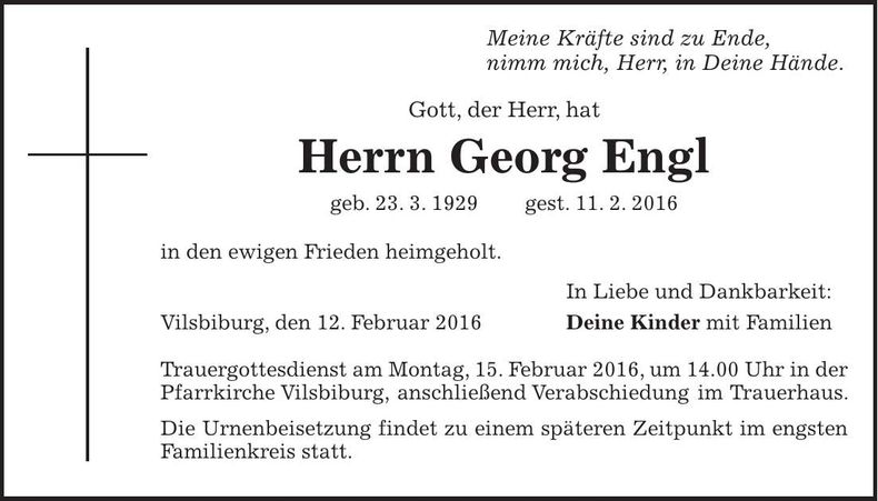 Traueranzeige Georg Engl